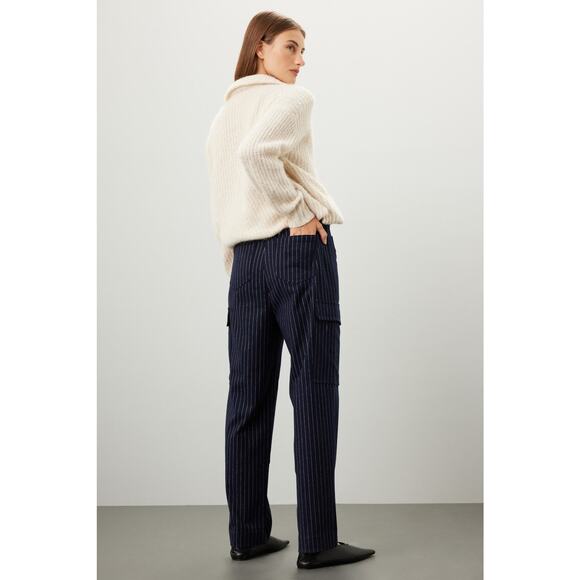 THAKOON x RTR Navy Stripe Twill Pinstripe Cargo Pants Size 12 - Picture 3 of 13